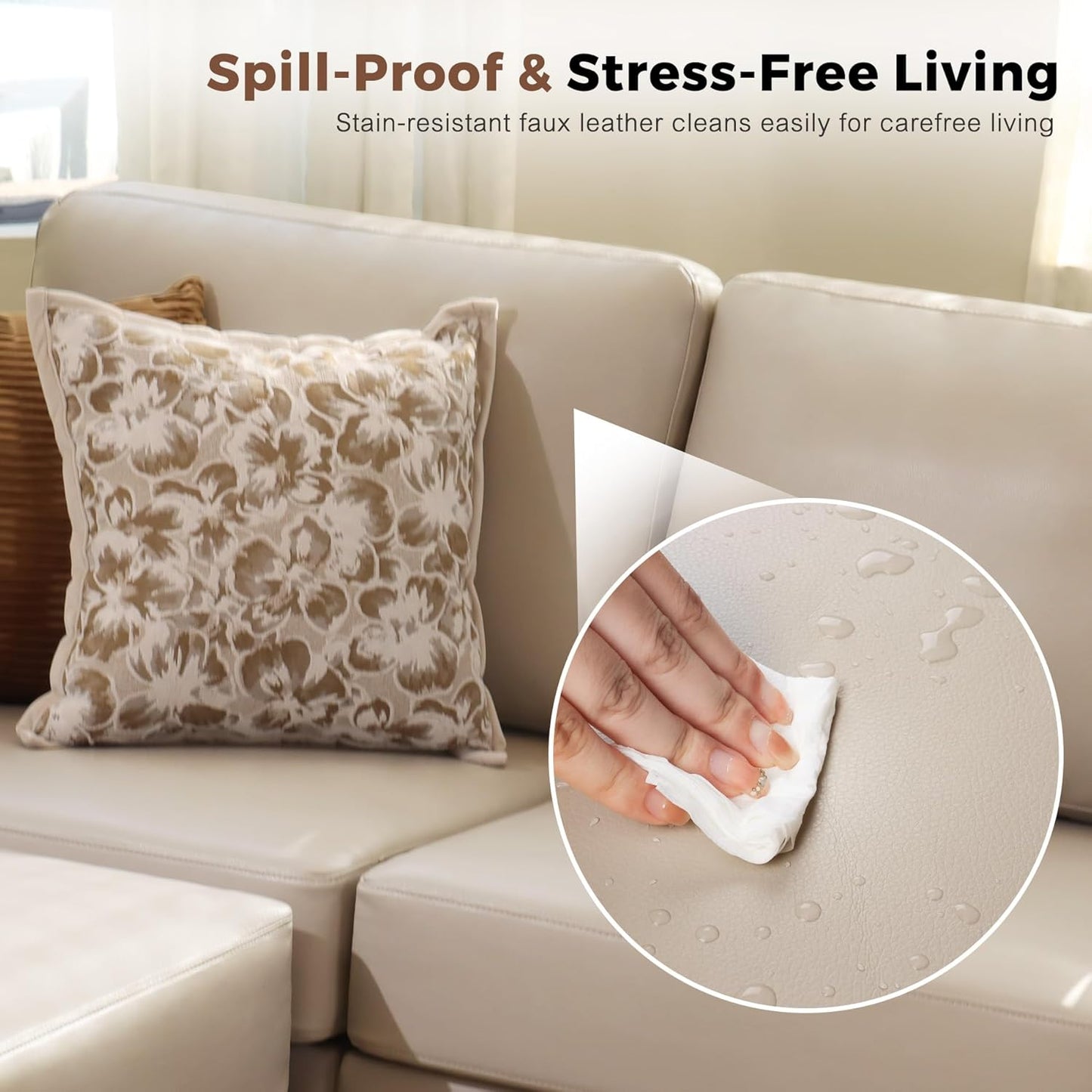 118.5" Luxury Modular Sleeper Sofa Bed with Storage Seat, 8 Seat Sectional Couch Deep Seat with Reversible Chaises & Removable Cover - Whitesand Faux Leather