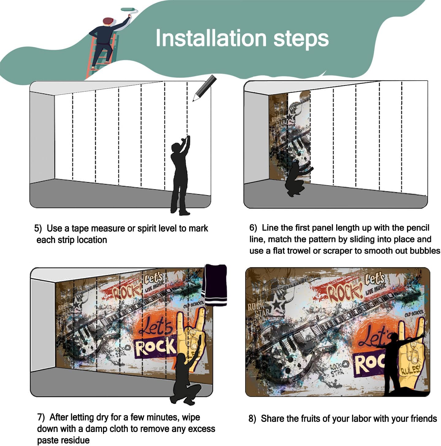 -Vintage Graffiti Hand-Painted Wall Bedroom Mural XT17 S 100" x 65"