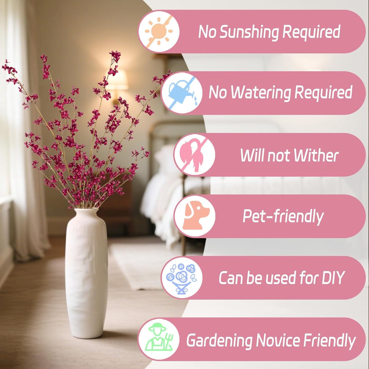 4Pcs Fake Flowers Blossom Branches Artificial Flowers for Indoor Decor, Faux Long Stem Realistic Indoor Plants for Vase Wedding Home Office Bedroom Party Table Centerpieces Decor