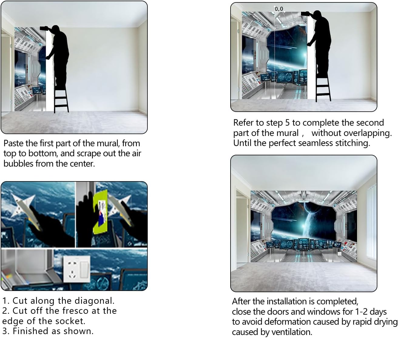 Galaxy Spaceship Bathroom wallpeper Living Room Bedroom Ceiling Wall Mural - 160"x108" (Not Peel and Stick)