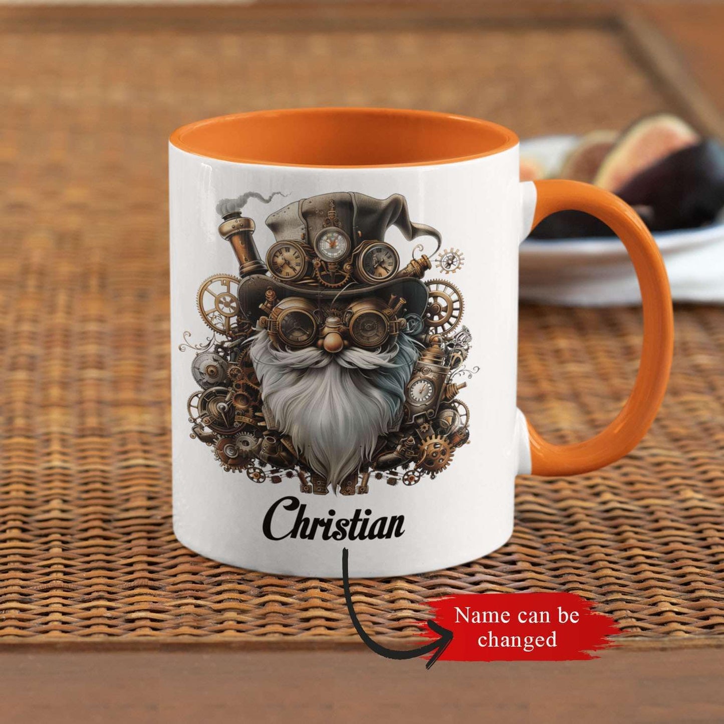 Custom Mechanical Art Mug 15oz, Personalized Steampunk Gnome Coffee Mug, Customized Name Ceramic Cup, Fantasy Enthusiasts Mug, Gnome White Mug With Steampunk Themed, Gift For Men