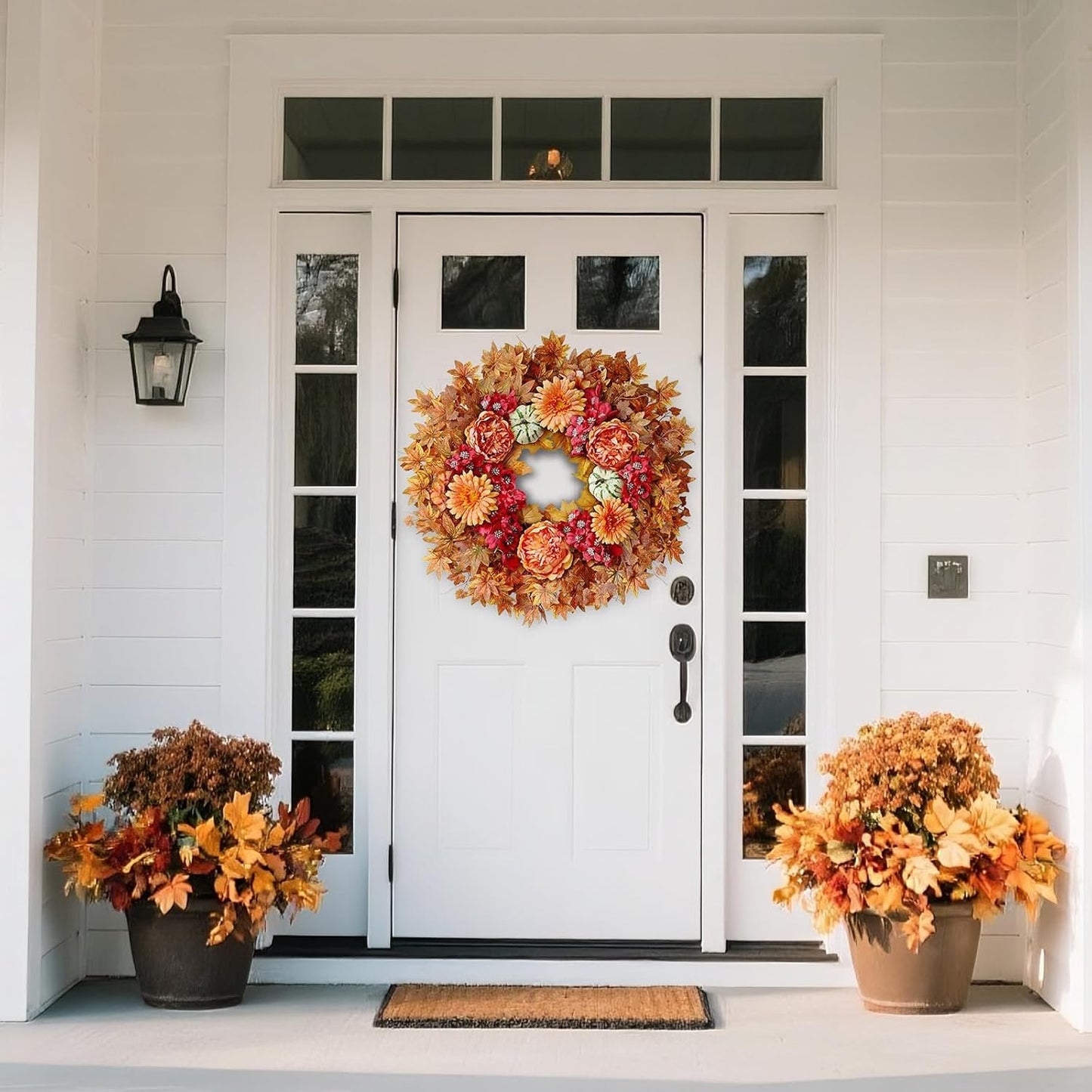 26" Fall Wreath for Front Door - Large Artificial Maple Leaves Fake Silk Peony Faux Pumpkin Outdoor Wreath for Porch, Window,Farmhouse,Home,Thanksgiving Day Harvest Festival Autumn Decor