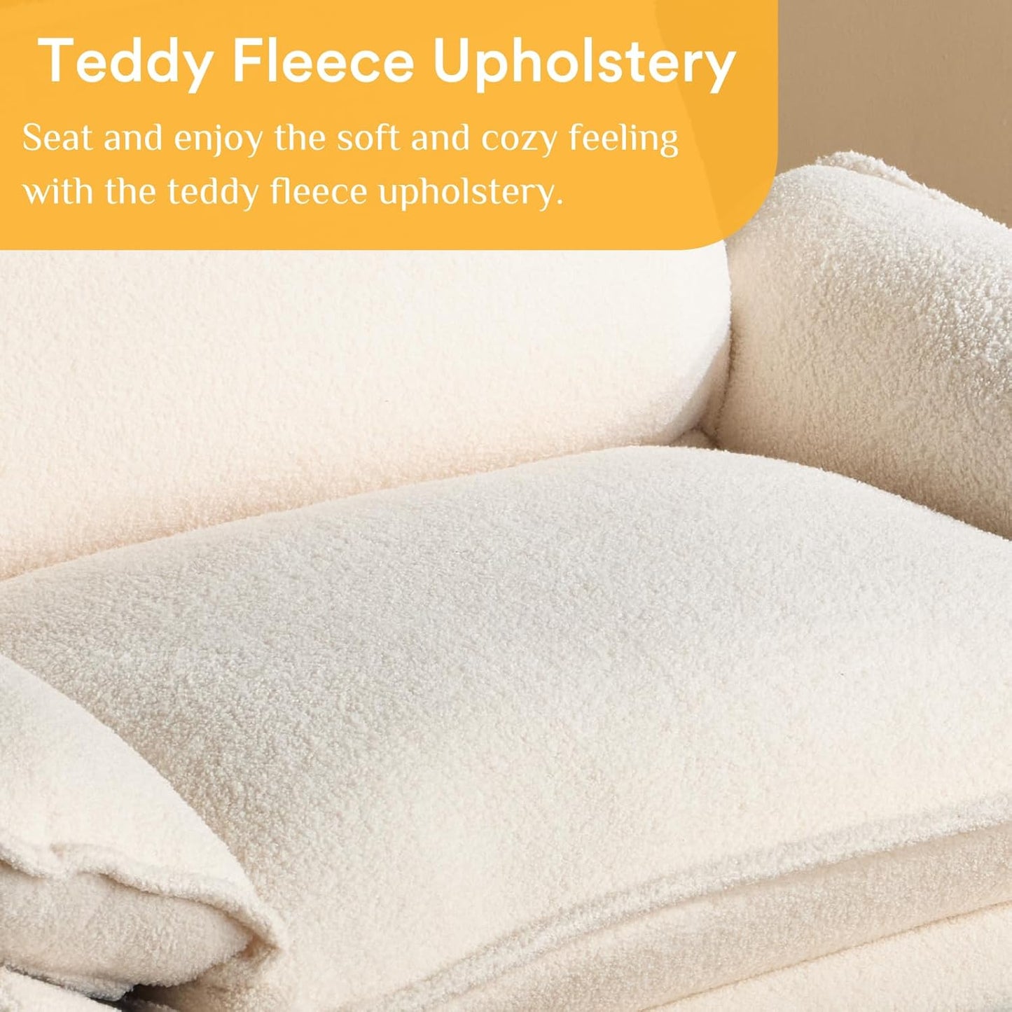 Karl home Oversized Accent Chair Teddy Fleece Sofa with Chaise, Modern Sofa Chair with Removable Ottoman Modular 1-Seater Couch and 2-Layer Ottoman for Living Room, Apartment, Studio, Beige