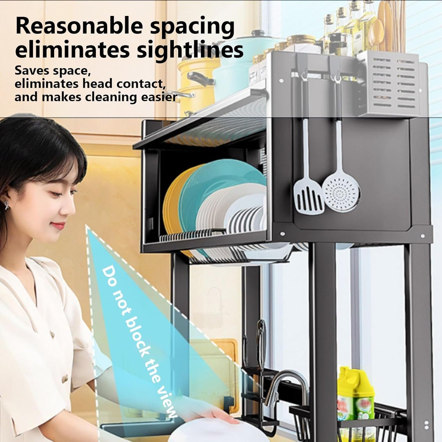 Home Furnishing Over The Sink Dish Drainer Drying Rack 3 Tier Over Sink Dish Rack for,oversink Dish Dry Rack,Space Saving Dish Drying Rack,Kitchen Sink Organizer countertop(Black,55cm/21.7in)