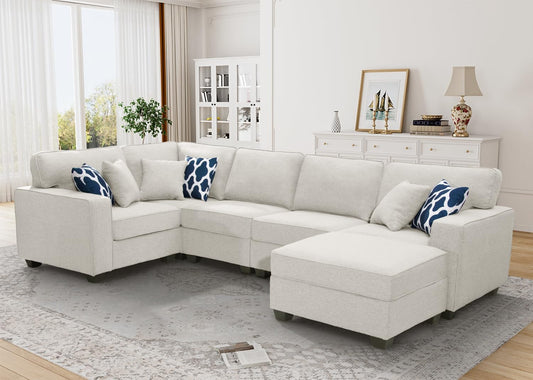 L Lengend Vansen Modular Sectional Sofa U Shaped Couch with Ottoman Modern Reversible Corner Sectional Couch for Living Room (Cream, U Shaped Sofa-1)