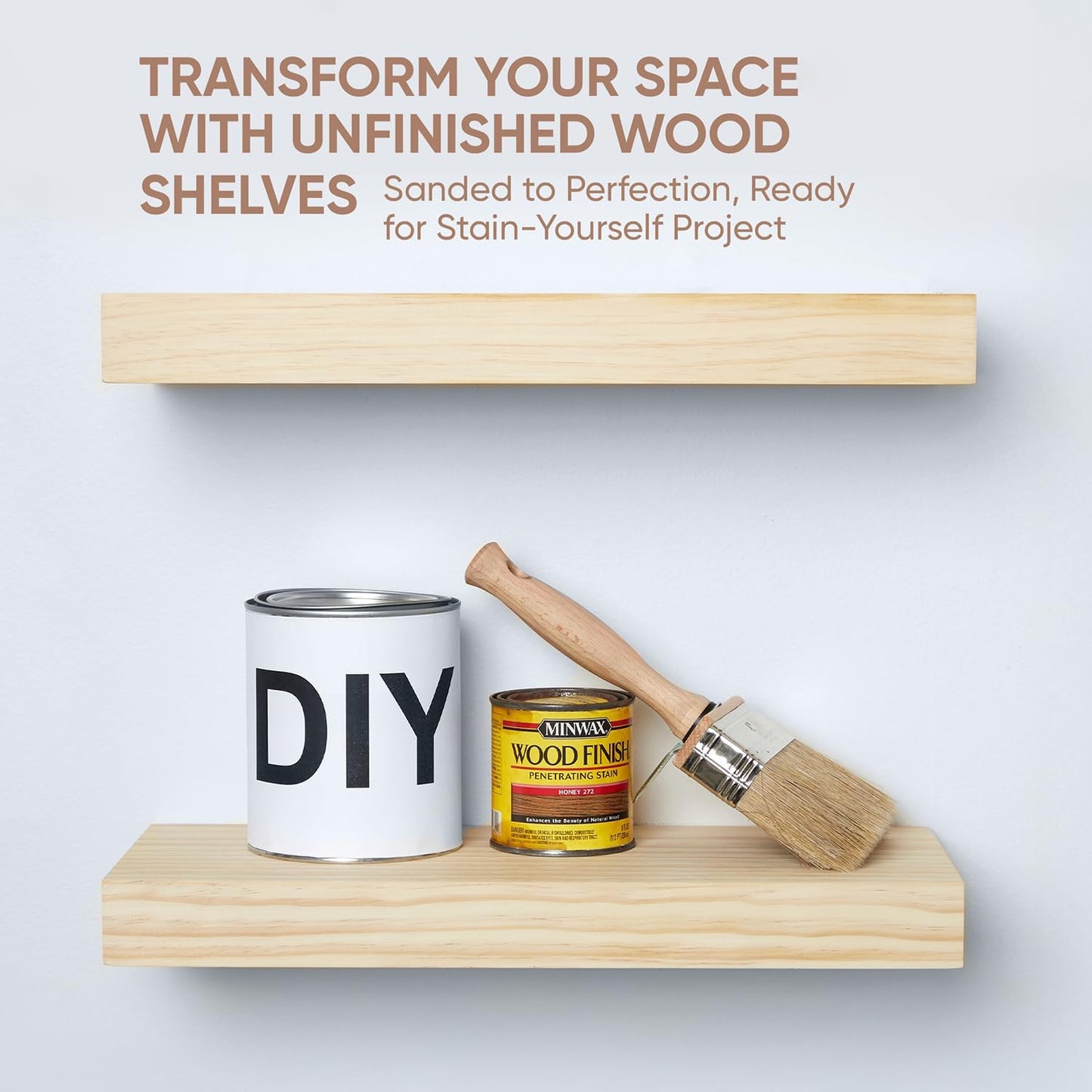 Homeforia 18 inch Natural Floating Shelf, High End Solid Real Wood 18inch Small Floating Shelves for Wall Mounted, Natural Wooden Floating Shelves, Heavy Duty Bracket, 18 X 6.5 X 1.75 in, Set of 4