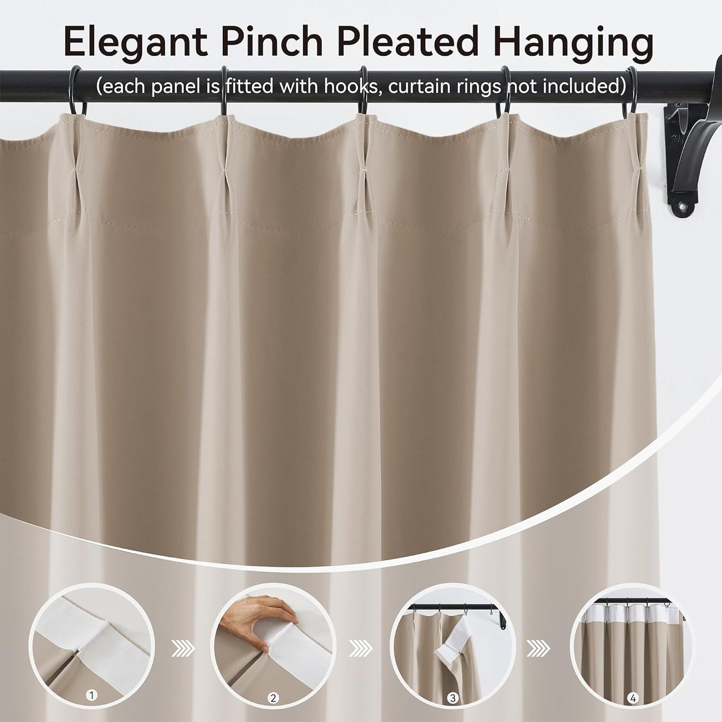 KangBang Taupe Pinch Pleated Window Curtains 2 Panels Set, 90 Inch Blackout Curtains for Bedroom Dining, Energy Saving Modern Stylish Decorative for Hotel Dorm, W40xL90