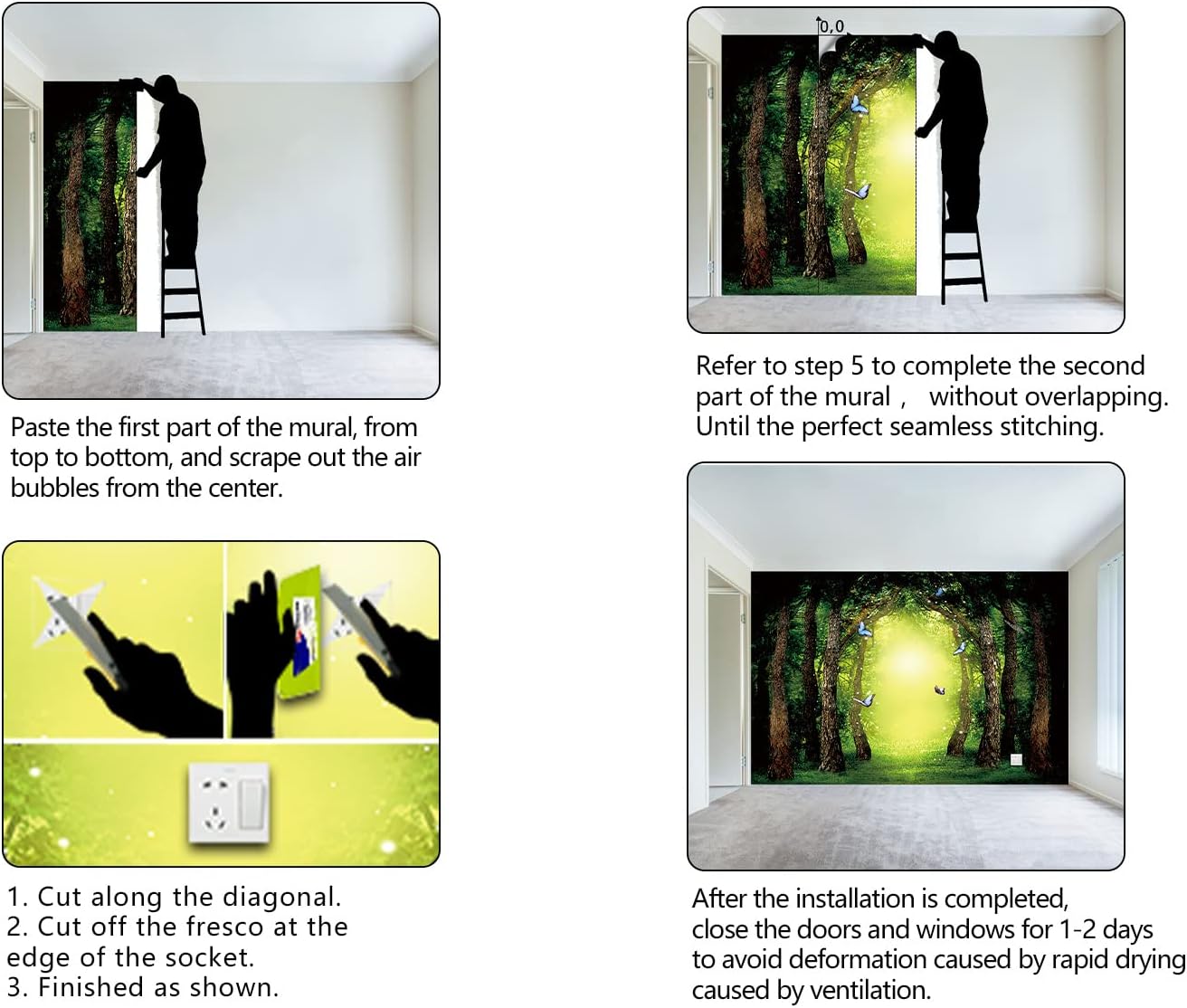 Classy Dream Butterfly Forest Tree Wallpaper for Bedroom Jungle Woodland Wall Mural Living Room Large Woods Adhesive Fabric decorr - 183"x120"（Not Peel and Stick）