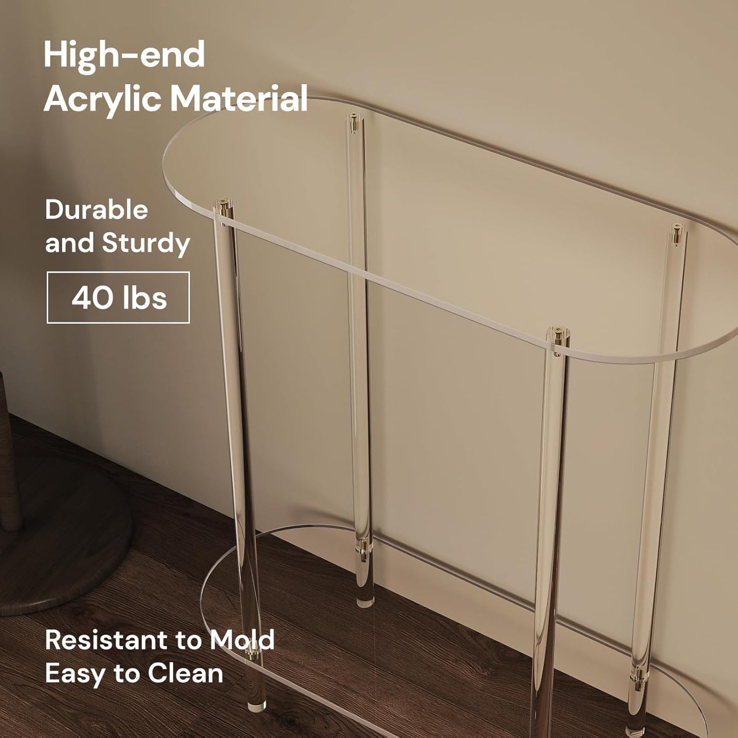 Acrylic Console Table, Oval, 29.5" Small Entryway Table, Clear Entry Table for Sofa, Foyer, Hallway, Living Room, Easy Assembly, 2 Tier, 11.8" D x 31.5" H