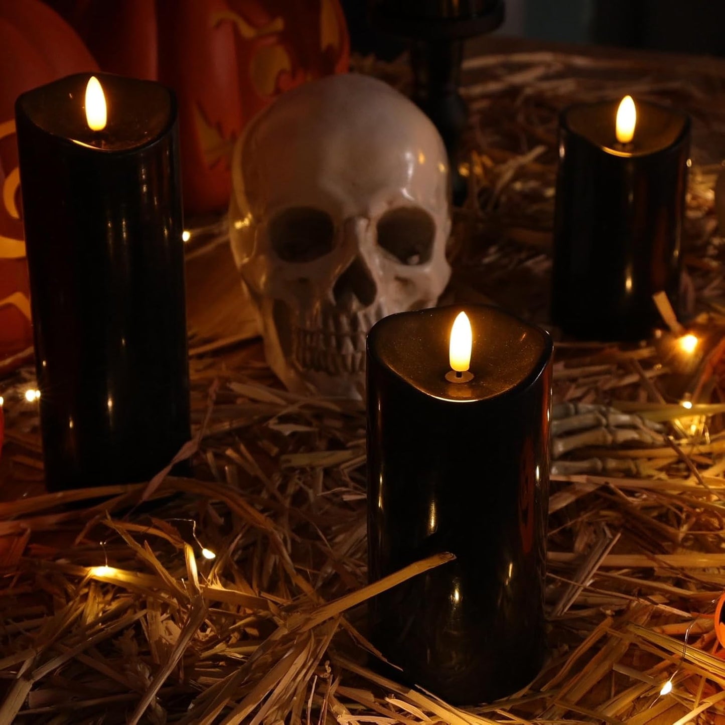 Outdoor Flameless Candles with Remote Timer - Waterproof Realistic Flickering LED Pillar Electric Battery Operated Fake Candle for Home Halloween Christmas Party Decor - 3 Pack Black (D3”H4”6”8”)