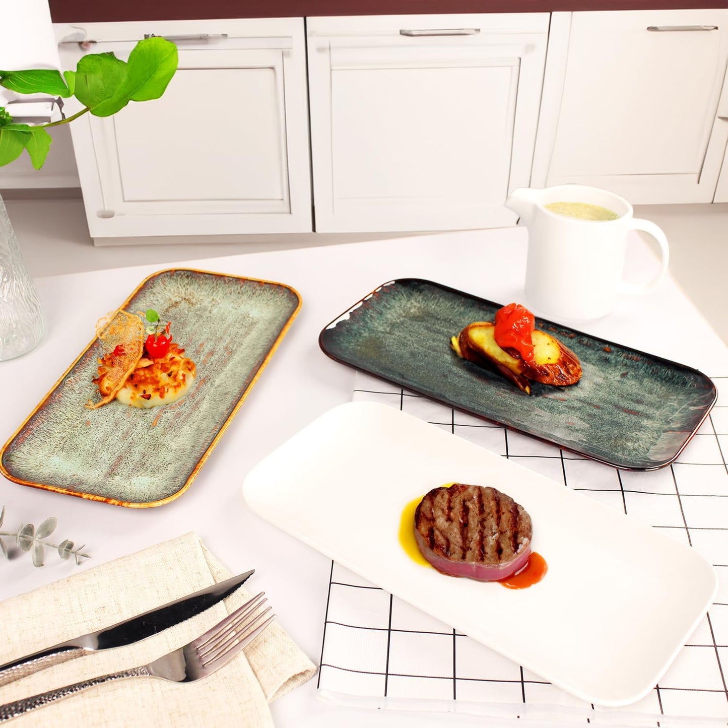 Porcelain Dinner Plates, Serving platters for entertaining, for Fruit, cheese, snack, Bread, cupcake, Salad - Scratch Resistant durable, Microwave, Dishwasher Safe, four colors 4 PCS