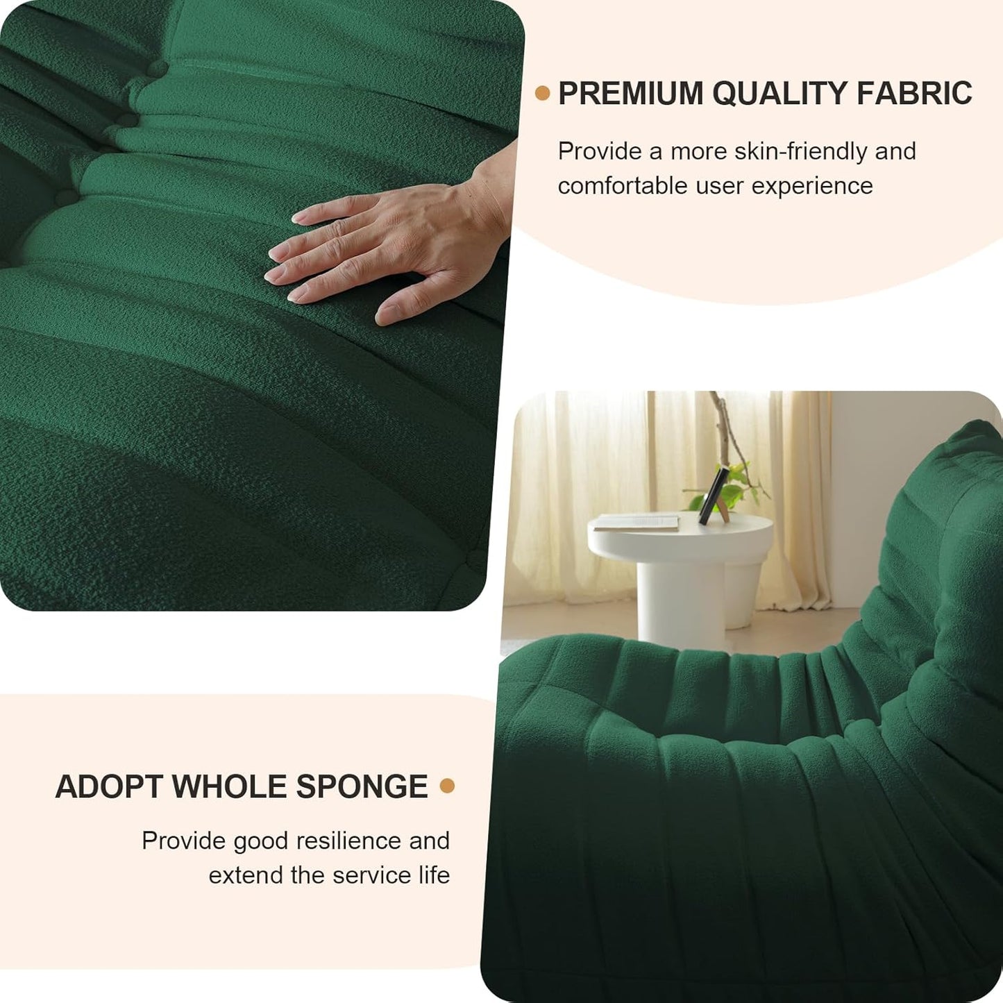 Luxury Ottomans, Modern Square Foot Rest for Sofa Couch Chair, Lazy Floor Seating, Fireside Bean Bag Chair, Tatami Sofa Lounger for Living Room, Bedroom, Office, Green