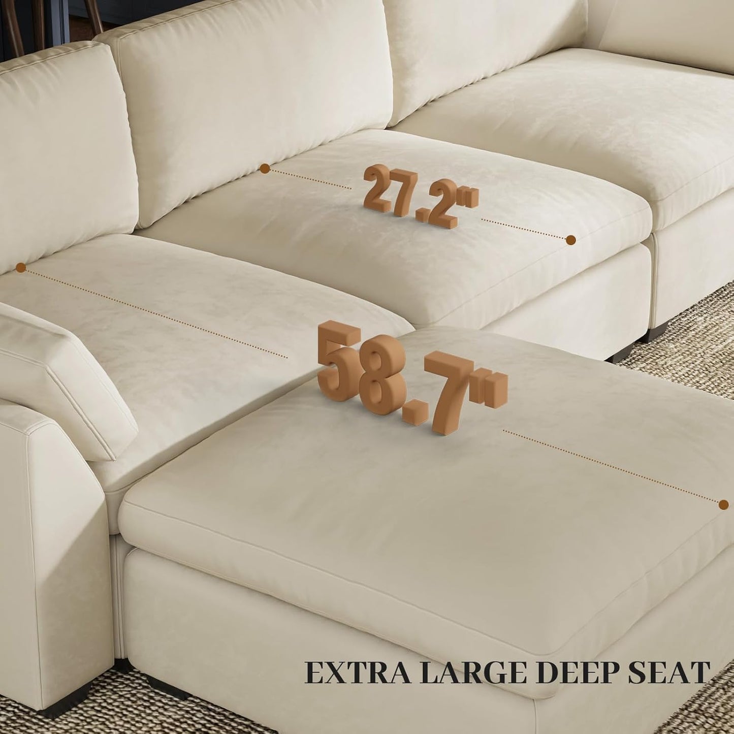 Belffin Oversized Sectional Couch with Movable Ottoman,Modern 137.8" 9-Seater Modular Sectional Sofa,Convertible Velvet U Shaped Sectional Couches for Living Room,Beige