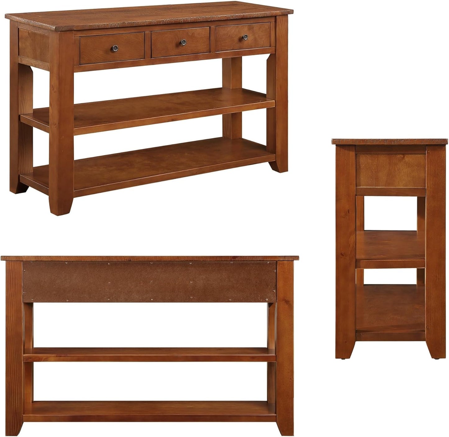 Farmhouse Wood Entry Console Table 48-Inch Modern Sofa Entryway Table with Drawers and Storage Shelves for Entrance Living Room (Brown)