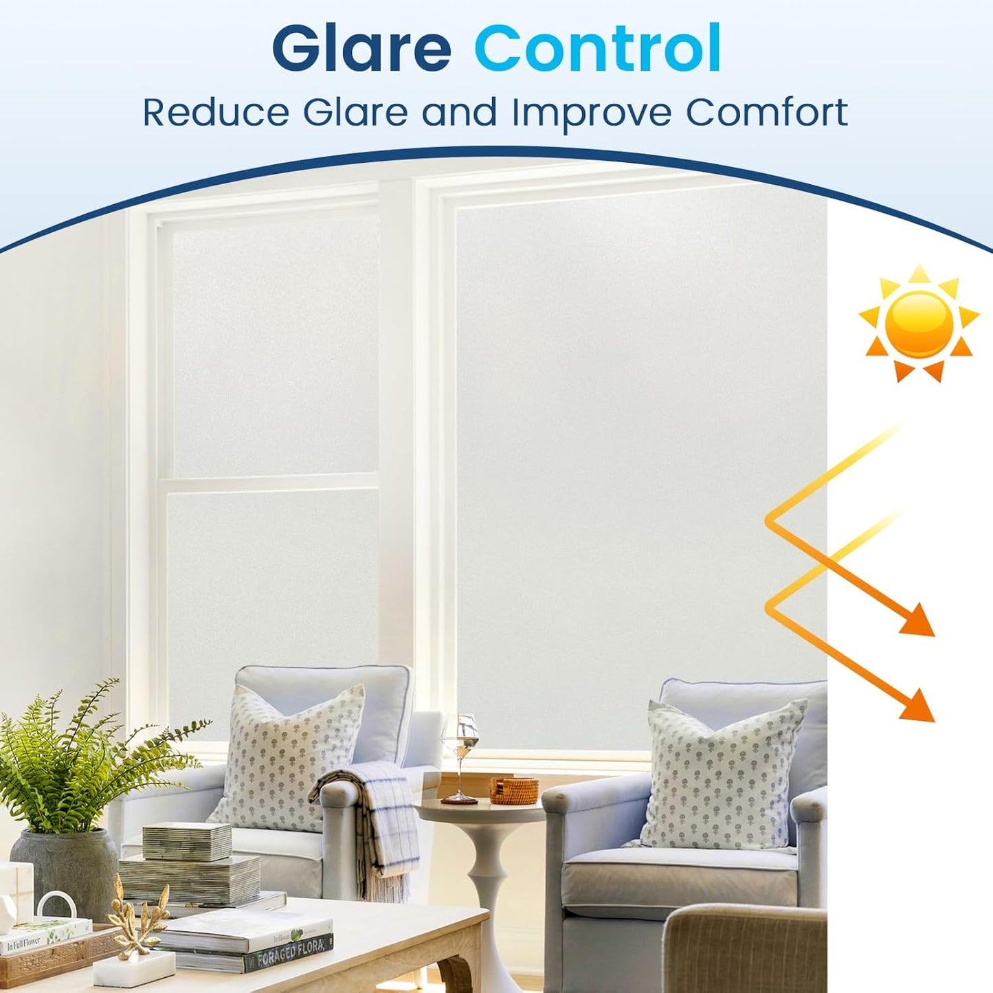 DOWELL Window Privacy Film, Frosted Glass Window Film, Static Cling Non-Adhesive Glass Clings, Sun Blocking Opaque Door Coverings, Reusable Door Sticker for Bathroom Home Office, White, 23.6" x 157.5"