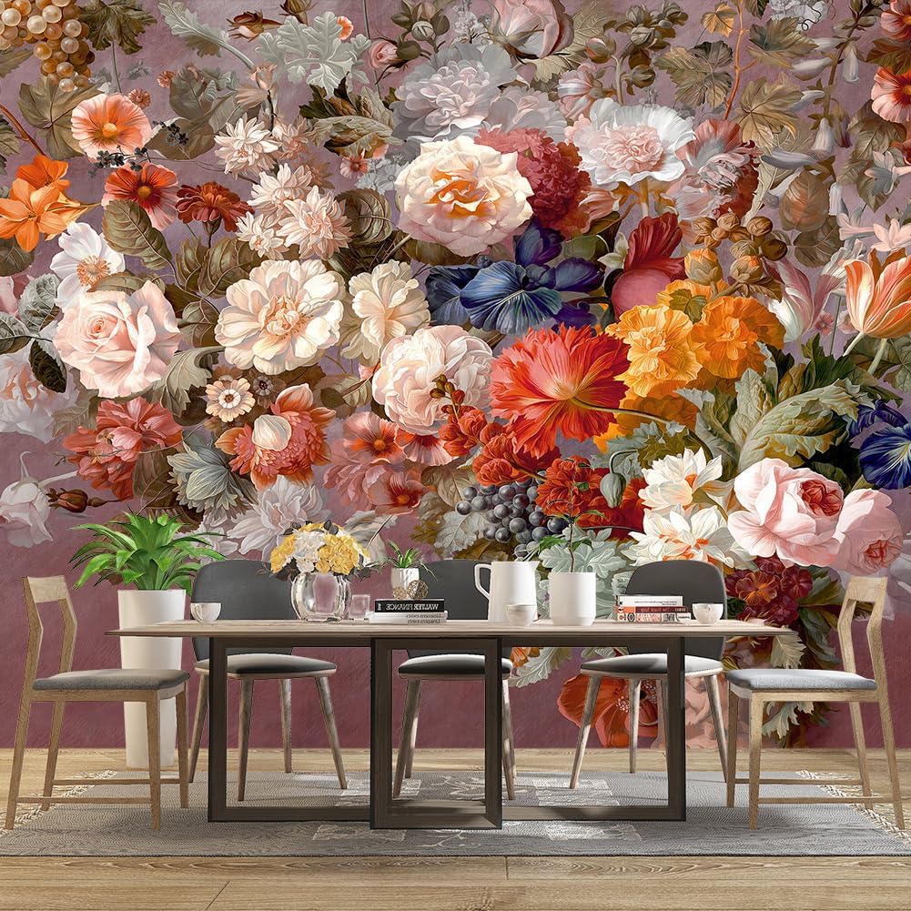 Colorful Floral Leaf Bathroom wallpeper Living Room Bedroom Pink Flower Wall Mural - 160"x108" (Not Peel and Stick)