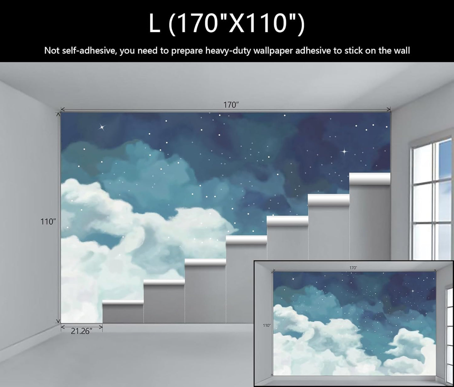 WFBHUA-Vintage Cloud Wallpaper Hand Painted Blue and White Clouds Stars Kids Wall Murals Decor for Bedroom Room(Not Peel and Stick)