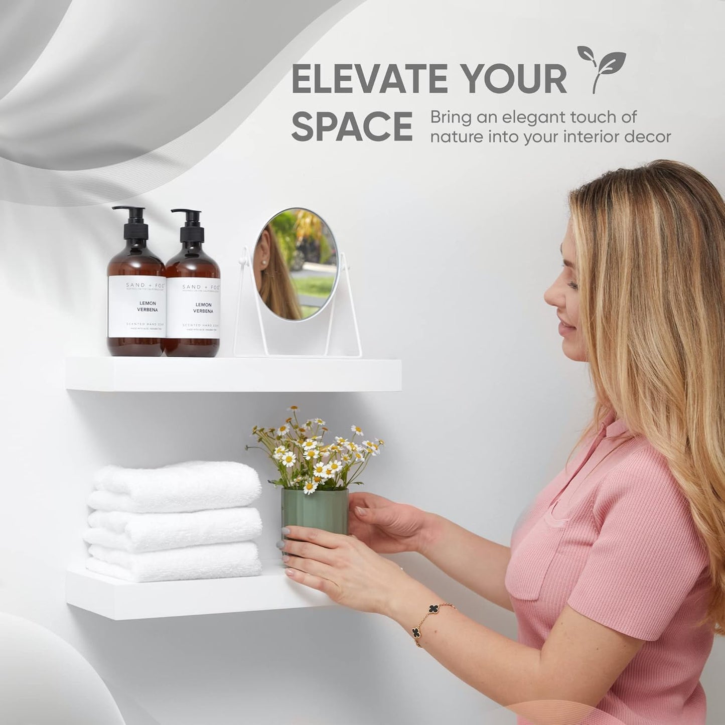 Homeforia White Floating Shelves 16 inch, High End Solid Real Wood 16inch Bathroom Floating Shelf for Wall Mounted, White Wooden 16 Floating Shelves, Heavy Duty Bracket, 16 X 6.5 X 1.75 inch, Set of 2