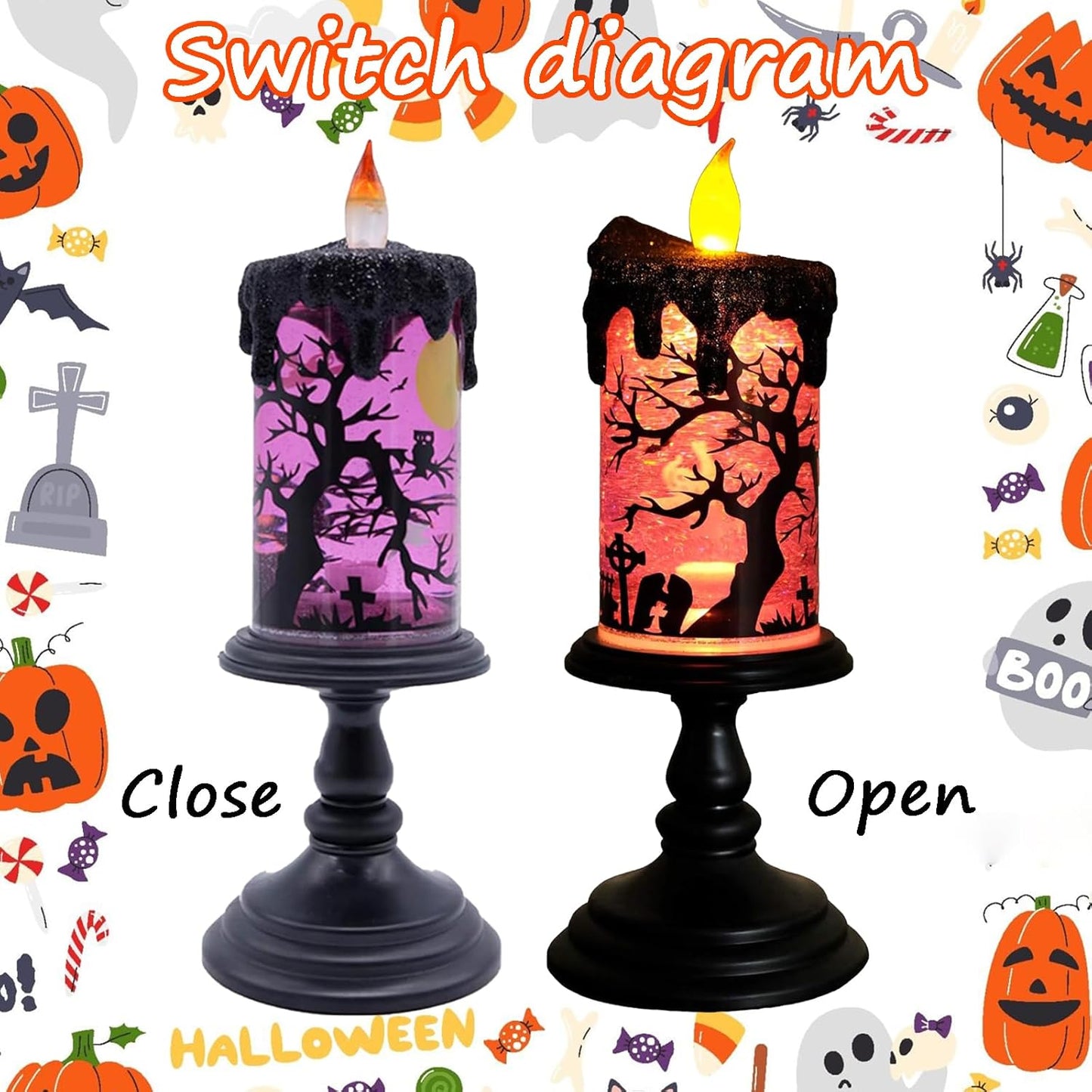 Halloween Snow Globe Tornado Flameless Candles Table Centerpiece for Celebration Party,Battery Operated LED Candle with 6 Hours Timer for Home Indoor Halloween Decoration (Ghost)