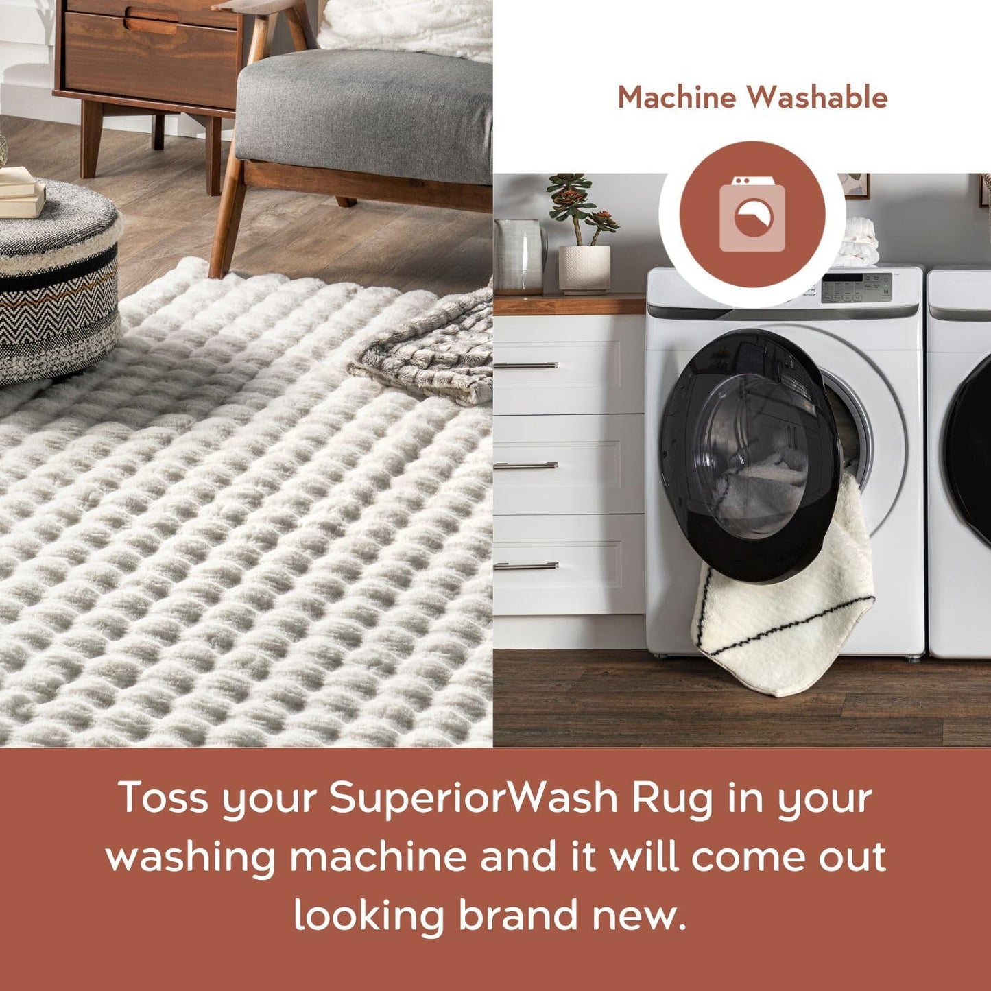 nuLOOM Jeni Checkered 6 Square Machine Washable Area Rug for Living Room Bedroom Dining Room Kitchen, Off White