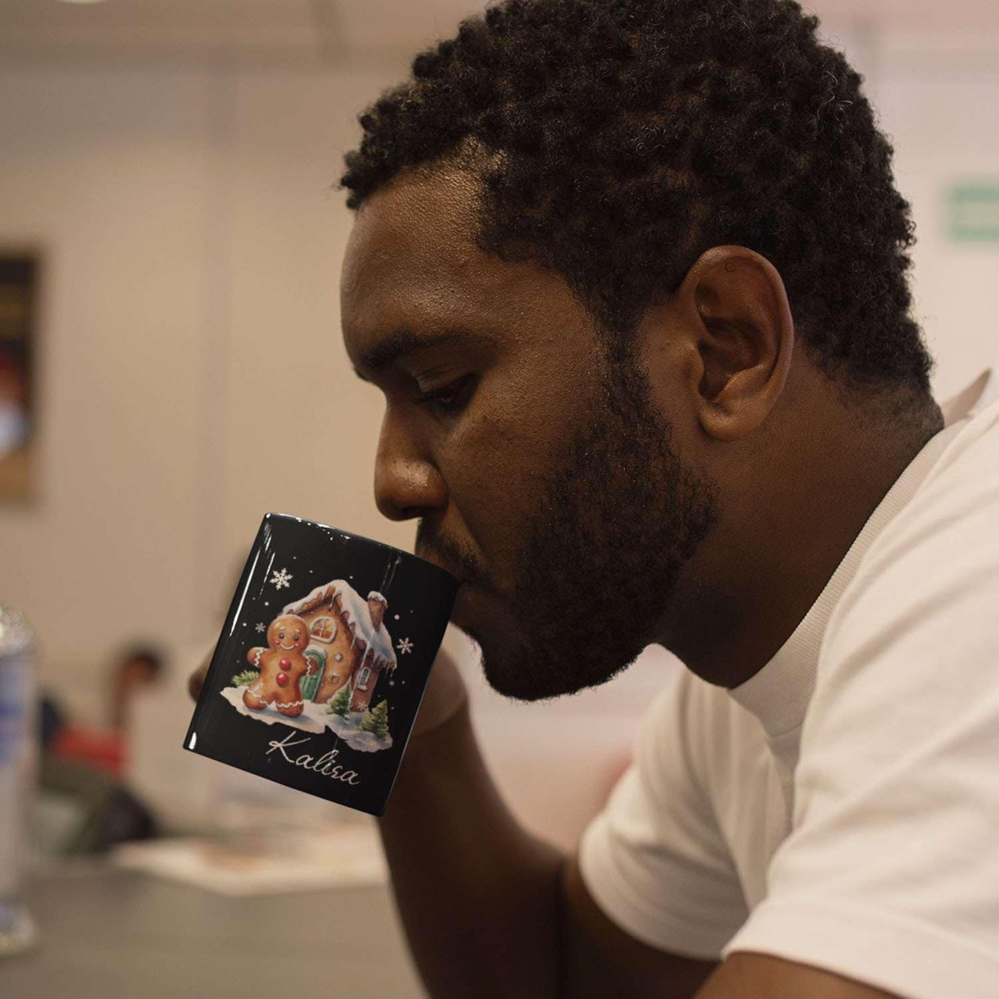 Personalized Christmas Gingerbread Black Cup, Christmas Gingerbread House Design Mug, Customized Name Christmas Coffee Cup 11oz 15oz, Custom Xmas Themed Ceramic Mug, Gift For Son Daughter