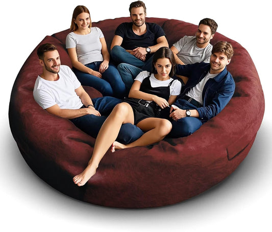 Bean Bag Chair for Adults 8FT,Soft Removable Cover for Teens/Girls Bedroom,Fluffy Giant Round Floor Beanbag Lounger Chairs (No Filler,Claret)