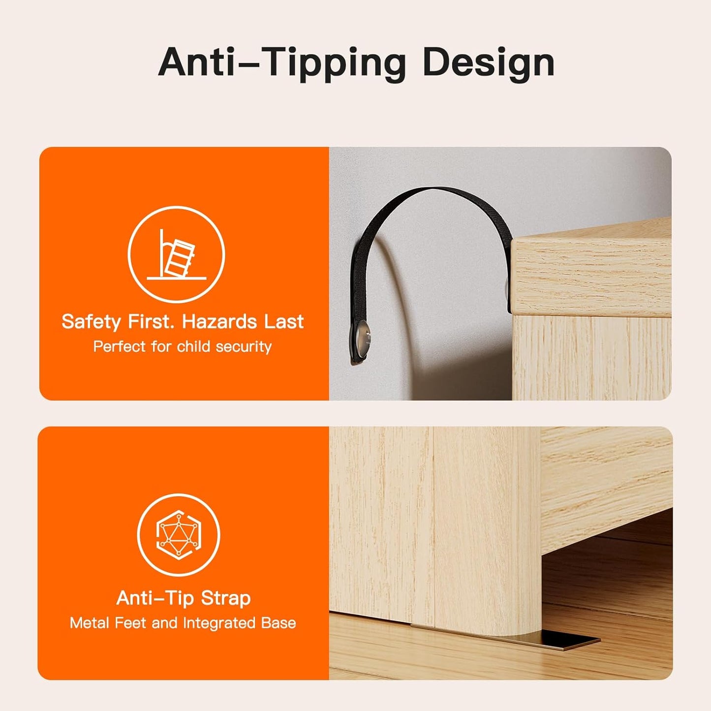 Pipishell Fluted 8 Drawers Dresser, Modern Wood Chest of Drawers, Dressers with Round Edge Design, Dresser TV Stand, Wood Drawer Organizer for Bedroom, Living Room, Hallway, Natural Oak