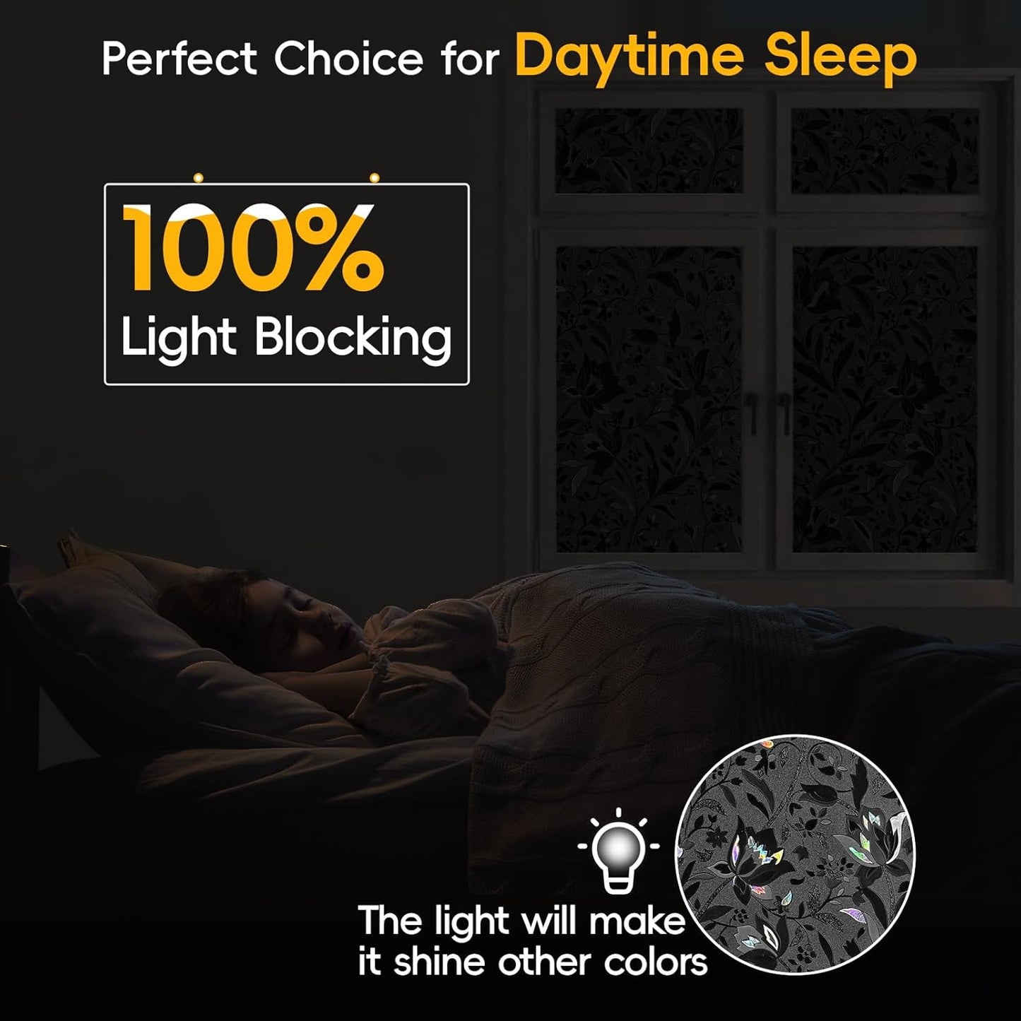 Blackout Window Privacy Film Decorative with Tulip Design, Removable Black Out Tint for Home, 17.5" by 78.74"