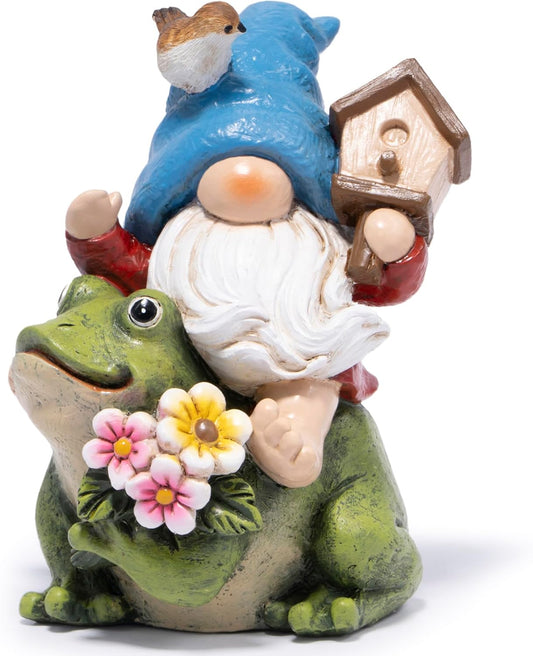 Hodao Spring Garden Gnome Decoration Flower Animal Ornaments Decor Gifts Spring Gnomes for Garden Decorations Summer Elf Figurine Gifts for Mom Outdoor Decor (Blue)
