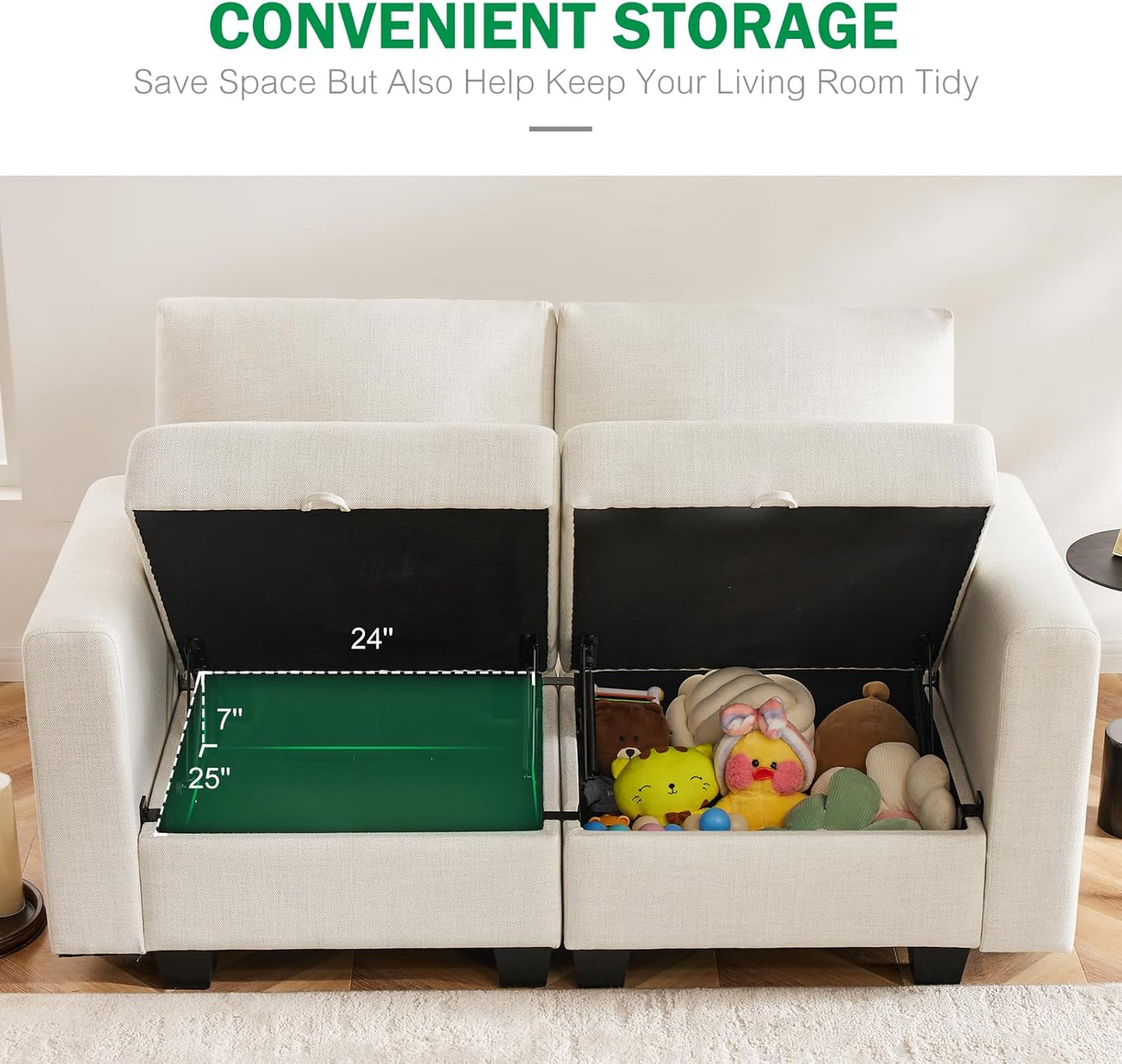 38.5 Oversized Accent Chair with Storage Beige Set of 2, Single Modern Accent Sofa Chair with Arms for Apartment Living Room Linen(21" Deep Seat)