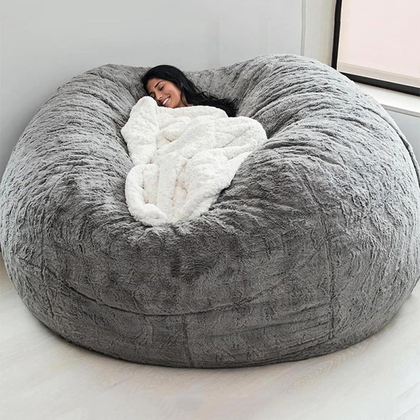 Big Huge Giant Bean Bag Chair for Adults, (No Filler) Bean Bag Chairs in Multiple Sizes and Colors Giant Foam-Filling Required- Machine Washable Covers, Double Stitched Seams (Gray 1,7FT)