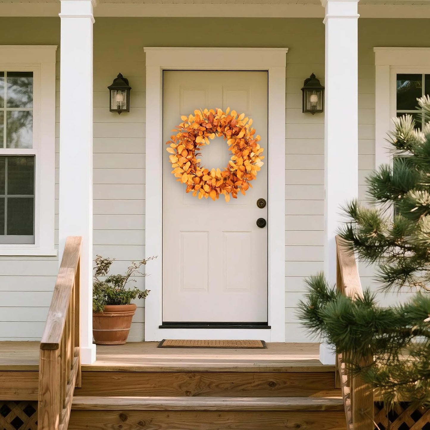 24 Inch Artificial Autumn Wreaths - Fall Leaves Wreath Front Door Decor for Harvest Farmhouse Style, Thanksgiving Halloween Holiday Decor Indoor Outdoor Use