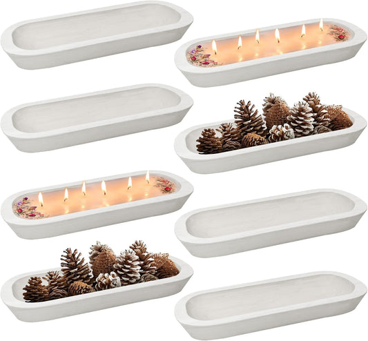 Royxen 8 Pack Dough Bowl for Candle, Wooden Dough Bowls Paulownia, Rustic Bowl Vintage, Bowls for Candle, 14.5 x 5.5 Inch, White