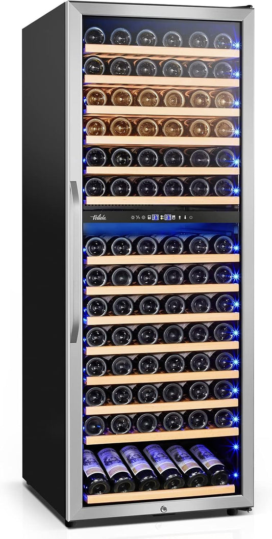 24 Inch Wine Cooler Fridge Dual Zone, Professional Large Capacity High Wine Refrigerator with Powerful Compressor, Quiet Operation and Elegant Design-KMHJ408D