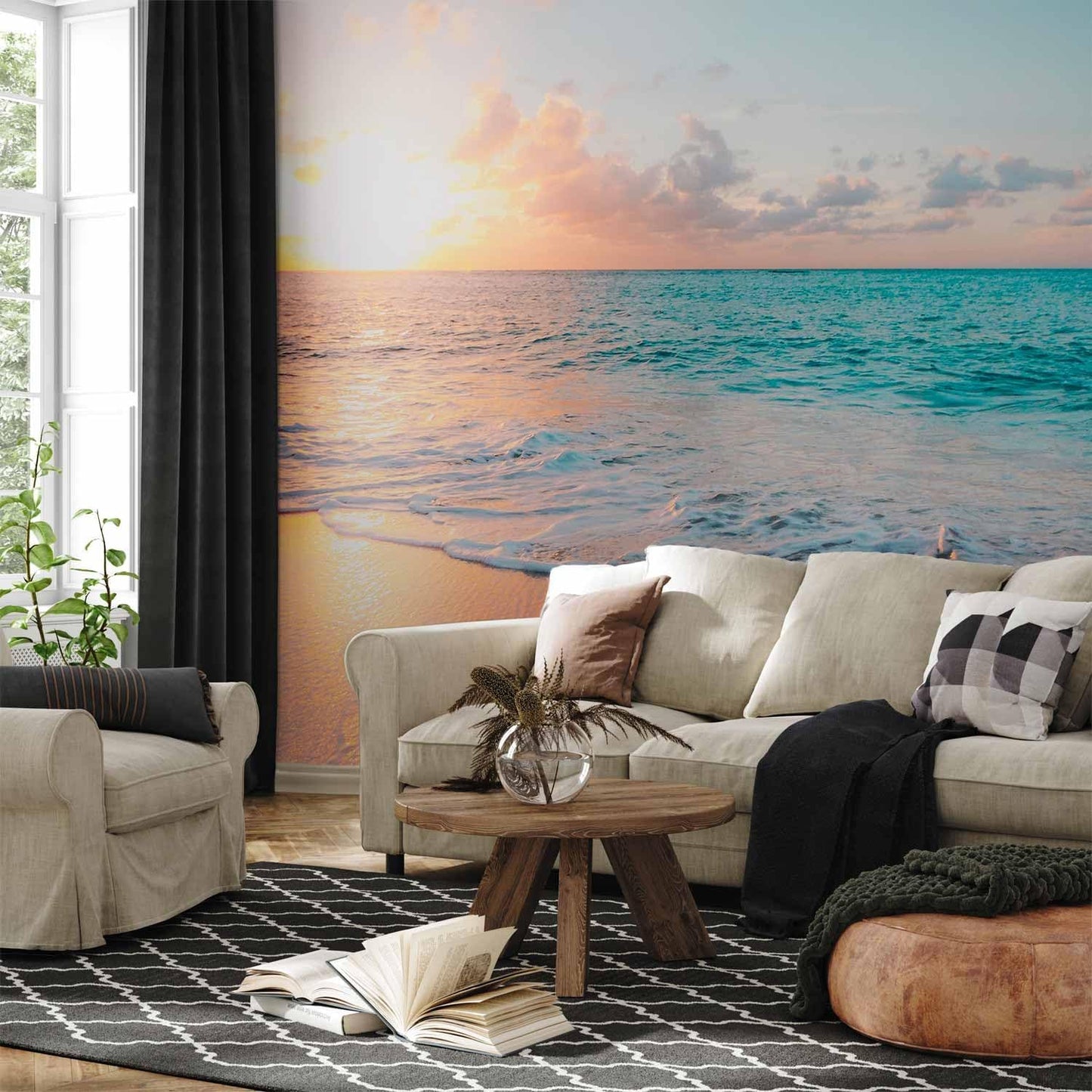 artgeist Wall Mural Nature 216x98 in - XXL Non-Woven Corner Wallpaper Fleece Angle Wall Decor Photo Print Picture Beach Waves Sunset Island Clouds c-B-10180-a-a
