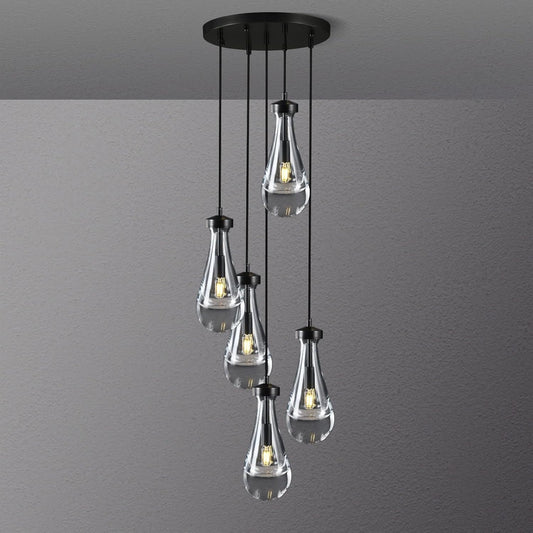 Bronze 5 Light Raindrop Chandeliers, Black Cluster Pendant Light Teardrop Dining Room Light Fixture Pendant Lights Kitchen Island, Hanging Ceiling Pendant Lighting for Entryway Living Room