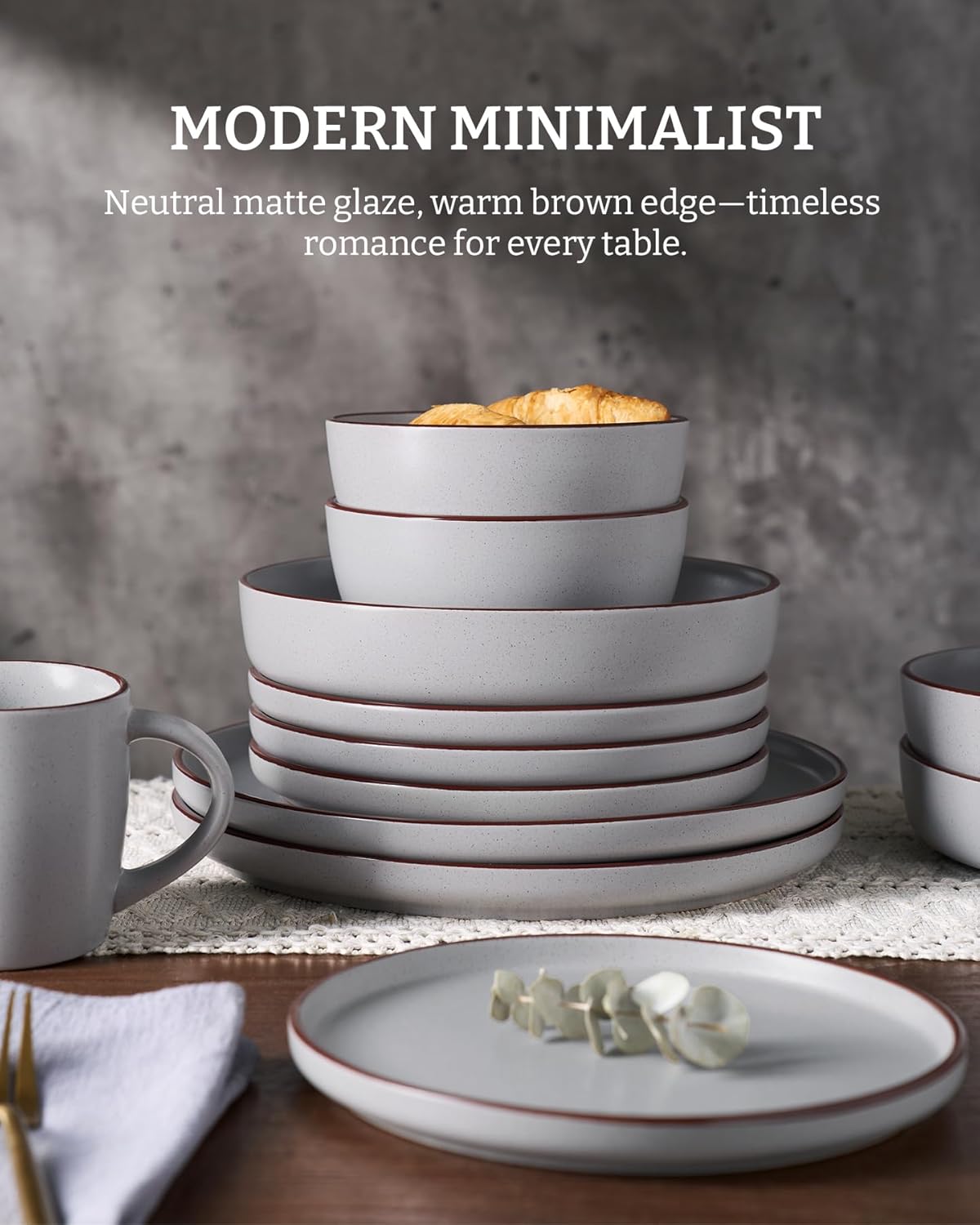 Famiware Mercury 24 Pieces Dinnerware Sets, Plates and Bowls Sets for 8, Microwave and Dishwasher Safe Dish Set, Light Grey