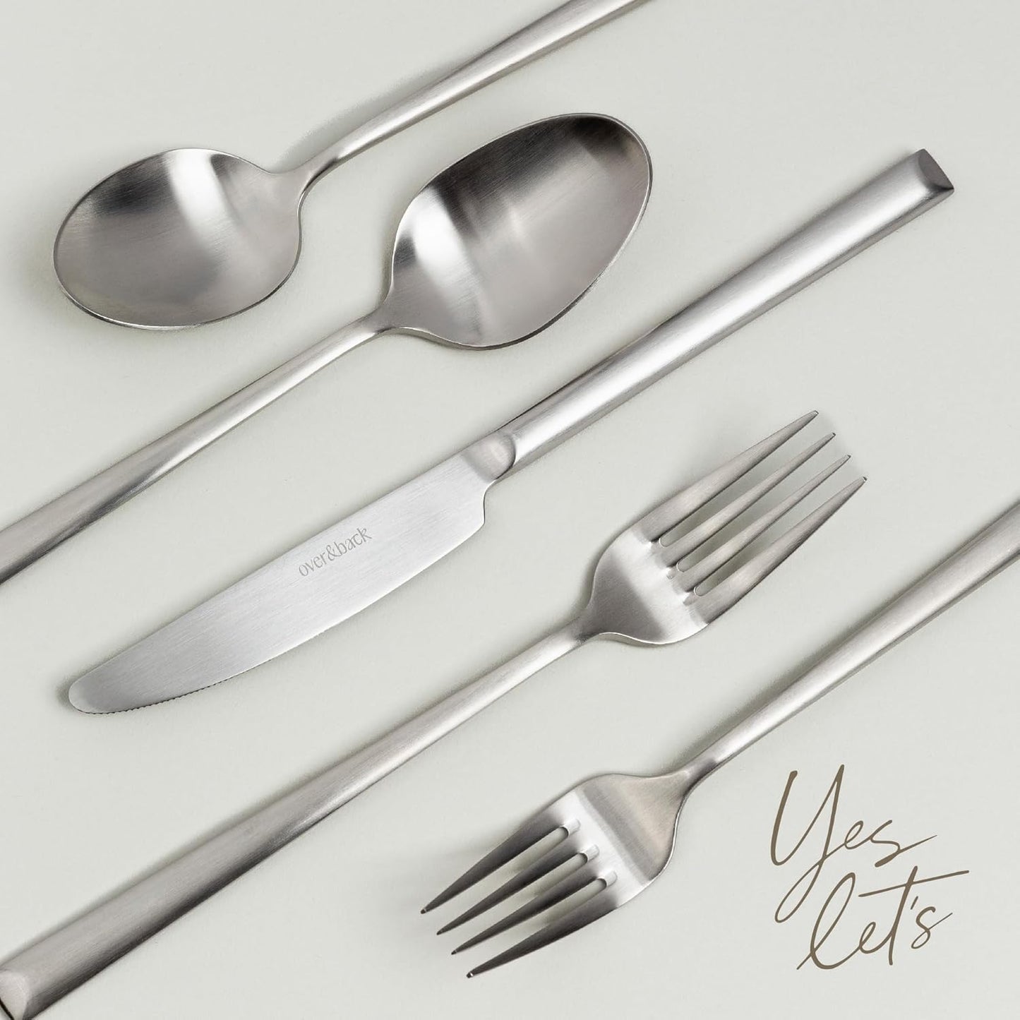 over&back 20pc Modern Flatware Cutlery Set - Comes with 4 Dinner Forks, 4 Salad Forks, 4 Dinner Knives, 4 Dinner Spoons, and 4 Teaspoons - 18/8 Stainless Steel - Dishwasher-Safe - Brushed Stainless