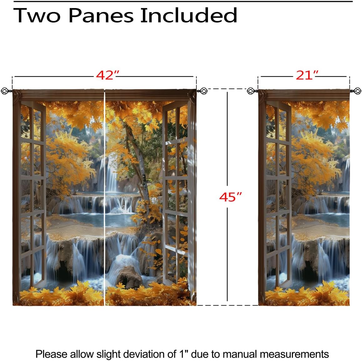 Landscape Blackout Curtains for Girls Boys Teens Home Decor, Nature 3D Autumn Fall Forest Maples Grommet Thermal Insulated Drapes Darkening Window Curtain for Bedroom Living Room, 42 x 45 Inch