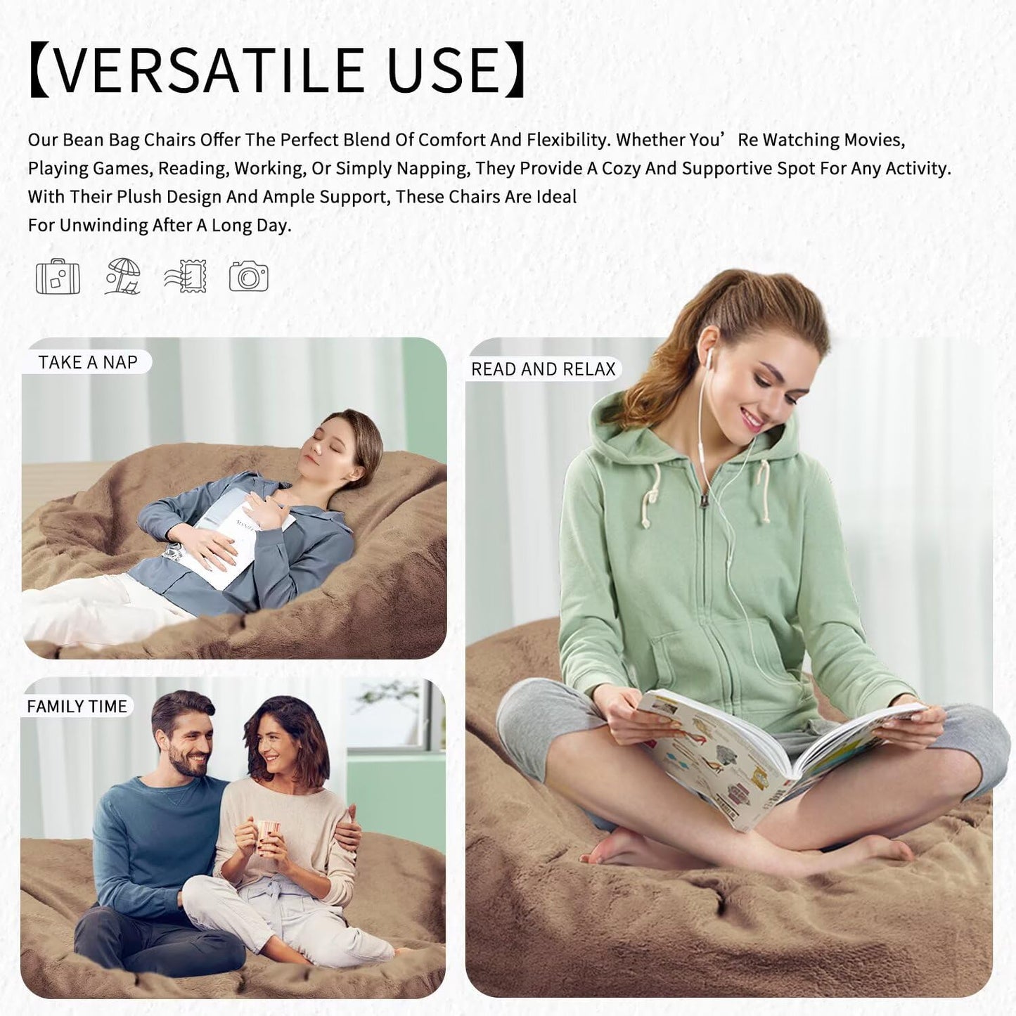 Bean Bag Chair for Adults 3FT,Soft Removable Cover for Teens/Girls Bedroom,Fluffy Giant Round Floor Beanbag Lounger Chairs (No Filler,Tan)