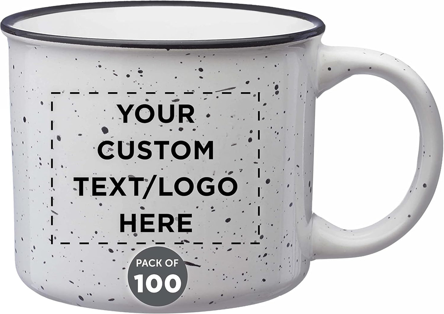 DISCOUNT PROMOS Custom Ceramic Campfire Coffee Mugs 13 oz. Set of 100, Personalized Bulk Pack - Perfect for Tea, Espresso, Cappuccino, Hot Cocoa - White