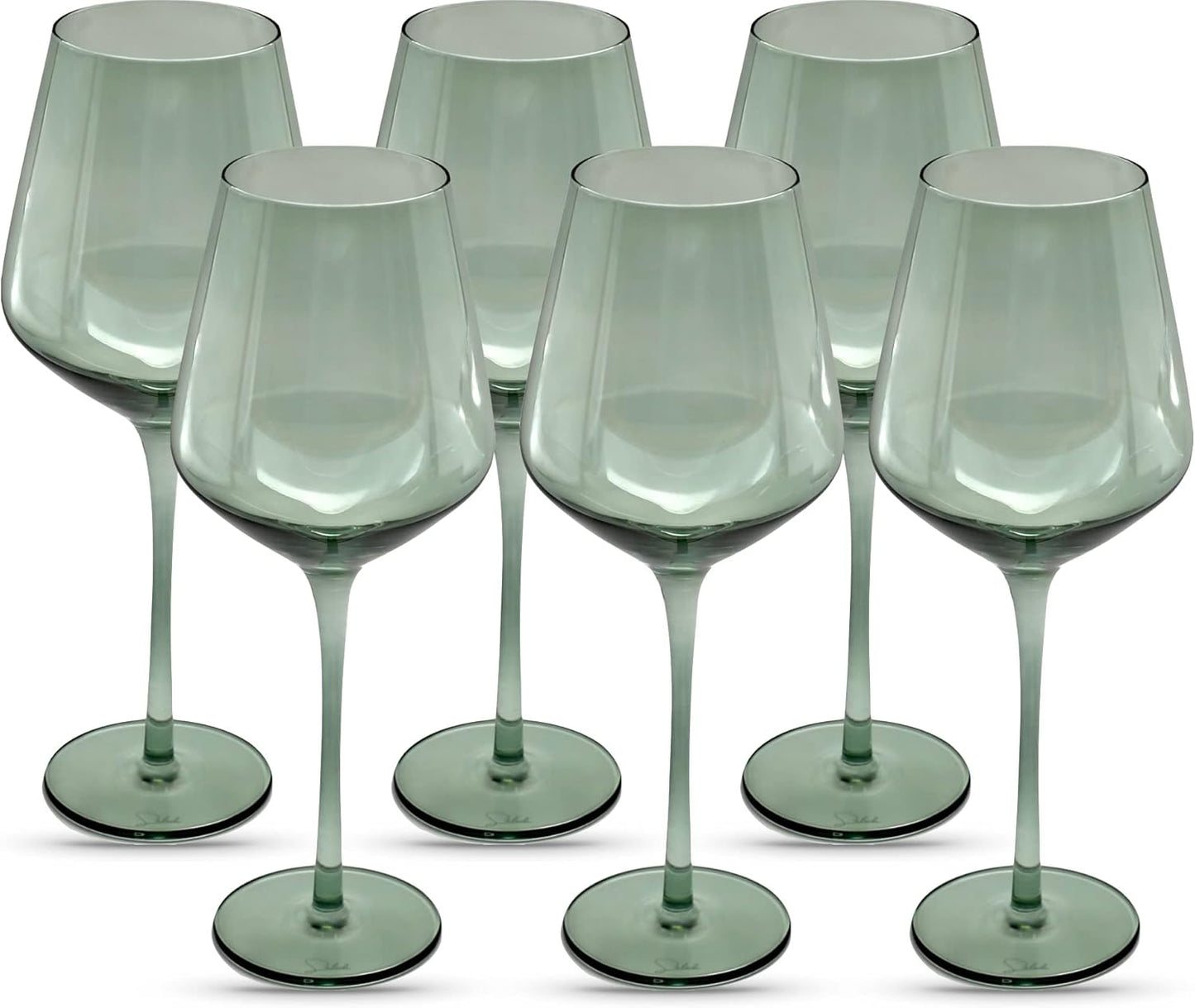Saludi Original Light Blue Sea Wine Glasses, 16.5oz (Set of 6) Stemmed Single Color Teal Green Sea Foam Glass - Great for All Wine Types and Occasions or Gifts - Luxury, Durable, Hand-Blown