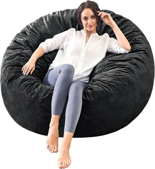 Bean Bag Chairs for Adults - Memory Foam Furniture BeanBag Chair - Kids/Teens Sofa with Soft Micro Fiber Cover - Round Fluffy Couch for Living Room Bedroom College Dorm - 4 ft, Carbon Black