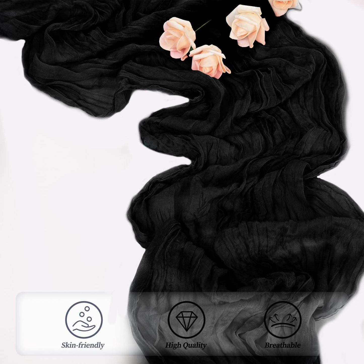 10FT 20 Pack Black Cheesecloth Table Runner 20 x 120 Inch Long Boho Fabric Rustic Cheese Cloth Table Runner for Wedding Bridal Shower Baby Shower Gauze Sheer Birthday Party Table Decorations