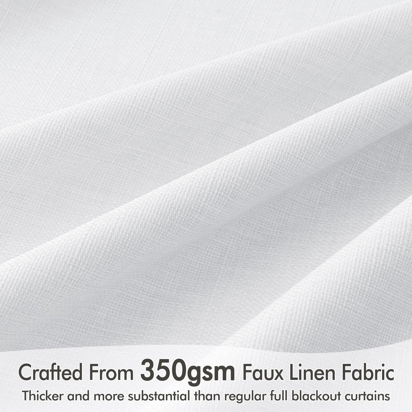 MIULEE 100% Blackout Curtains 108 Inch Long 2 Panels Set for Bedroom, Thick Faux Linen Black Out Curtain Room Darkening Back Tab Pleat Window Textured Drapes with Hooks for Living Room, Bright White