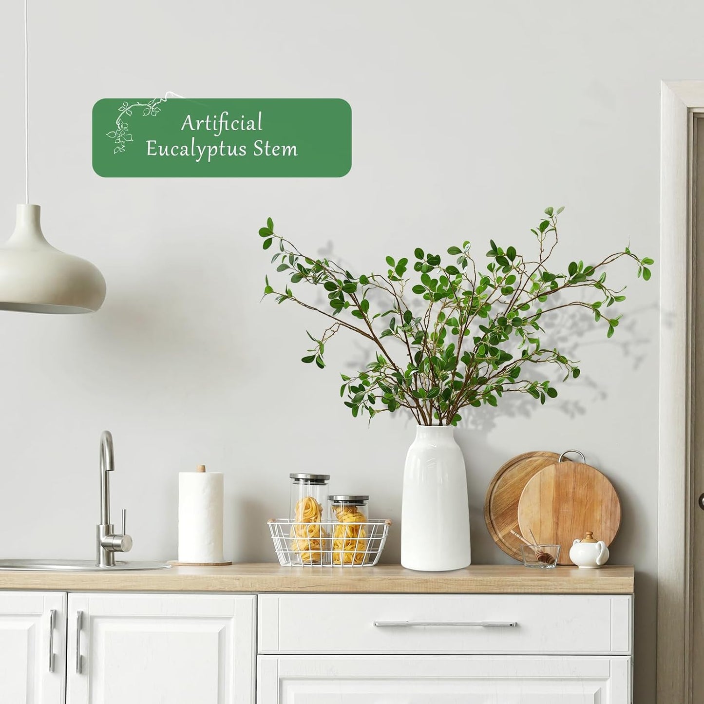 ucky Artificial Realistic Eucalyptus Stems，Decoration Greenery Stems ，43 Inch 4 Pcs, Realistic Touch Flexible Branches, Green Fake Plant, for Home Decor Tables Vases Garden Decoration