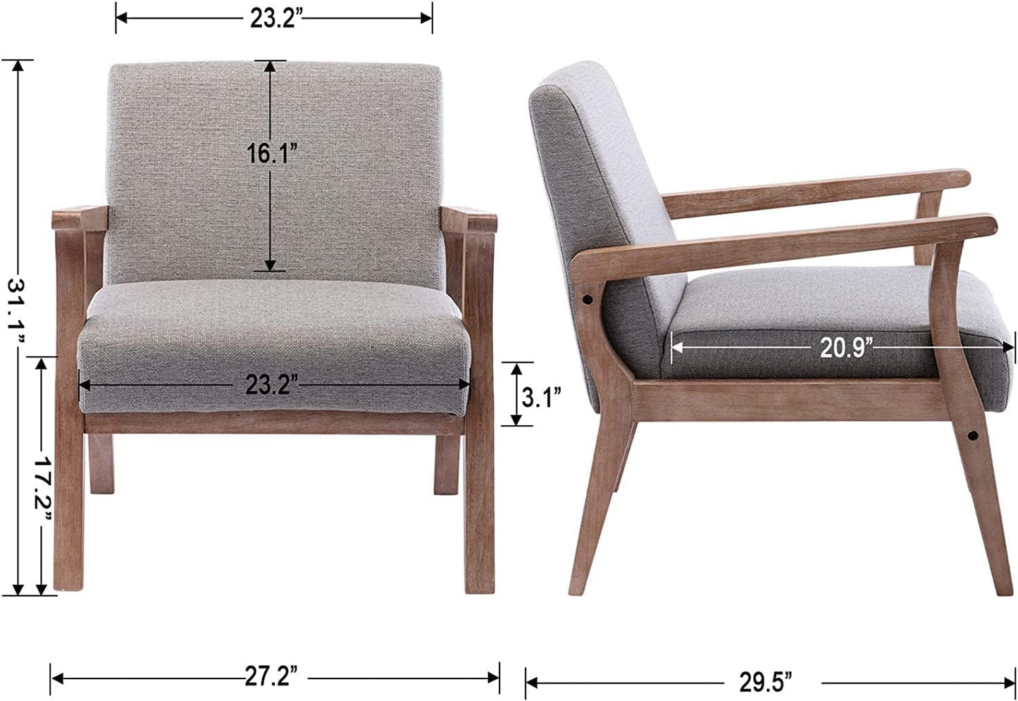 Upholstered Recliner Chair Mid Century Modern Accent Chair Comfy Fabric Armchair Indoor Corner Chair with Wood Frame for Bedroom Living Room Sitting, Grey