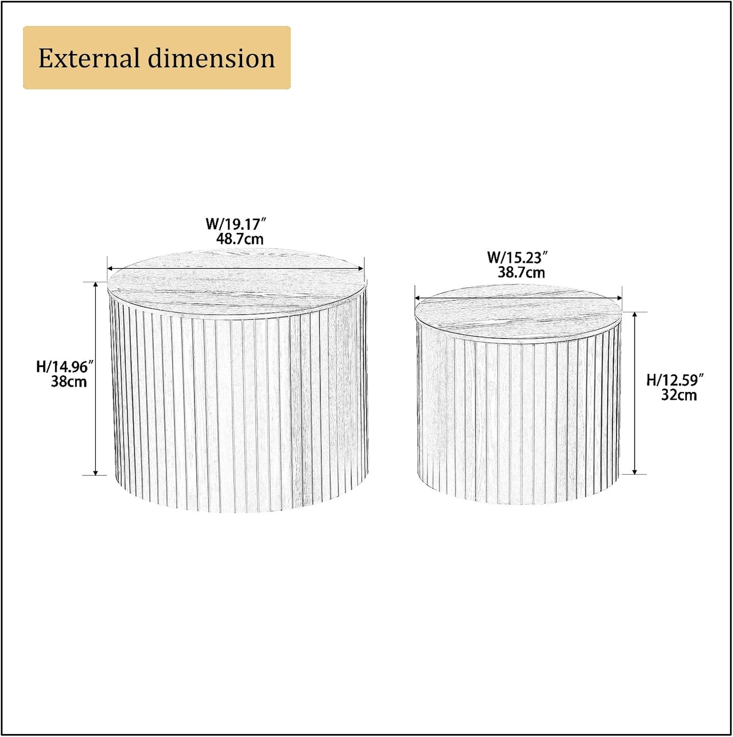 Round Nesting Coffee Table with Storage, 19.17" Modern Wooden Coffee Tables Set of 2, Circle Side Table for Small Spaces,Accent End Table for Living Room, Apartment, Office, Dorm, Black