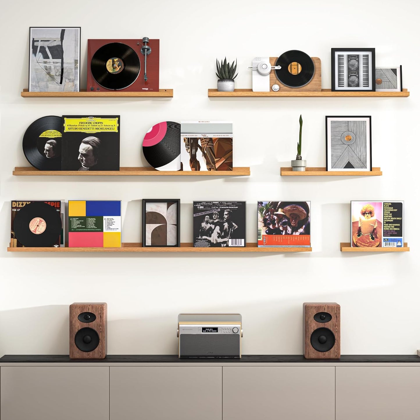 Heimlove Picture Ledge Shelf, Floating Shelves Set of 2, 48 Inches Picture Shelf for Wall with Ledge, Kids Bookshelf Wall Mounted for Living Room Bedroom Decor Books Photo Frames, Natural Oak