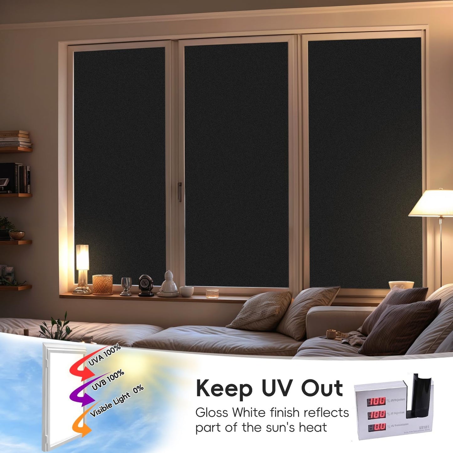 DUOFIRE Blackout Window Film Sun Blocking White Black Window Privacy Film Non Adhesive Static Cling Removable Windows Tint Anti -Glare Day Sleep Windows Tinting Films for Home, Office(17.4 x 78.7 in)